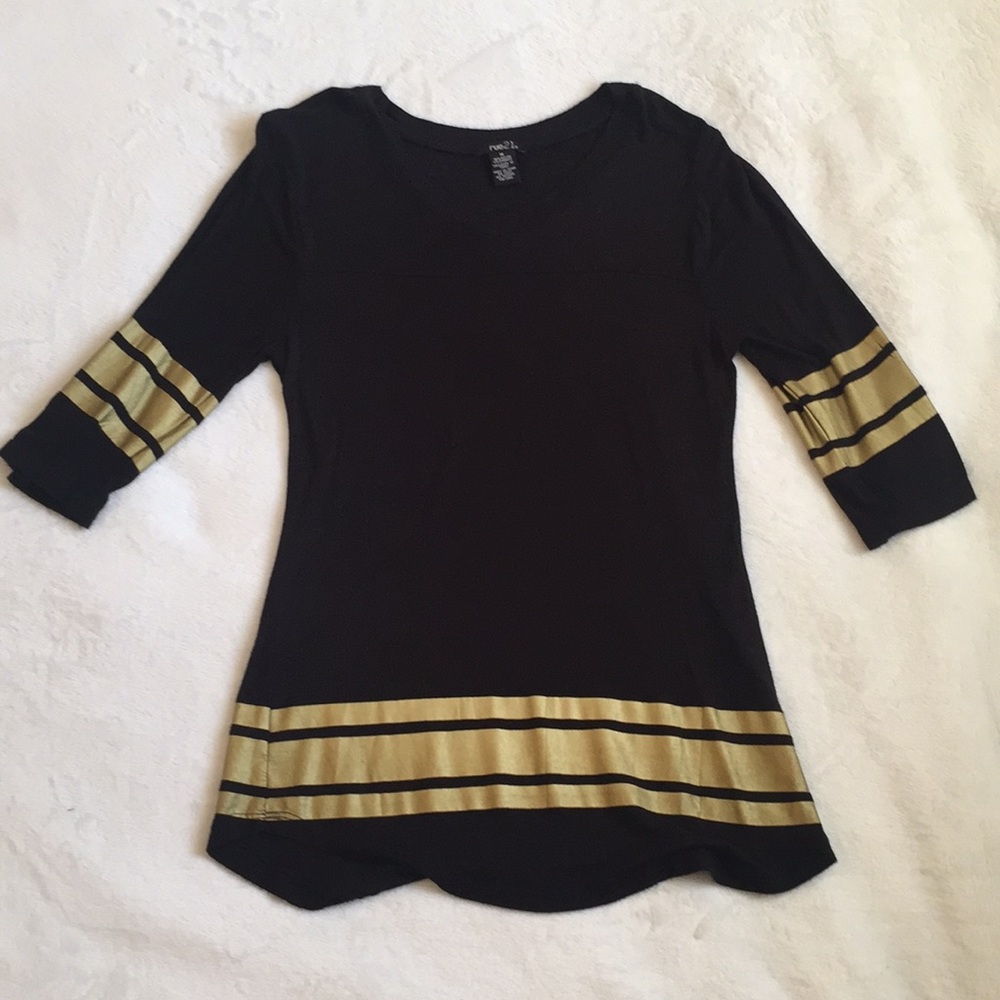 Black 1/2 Sleeve Blouse With Gold
